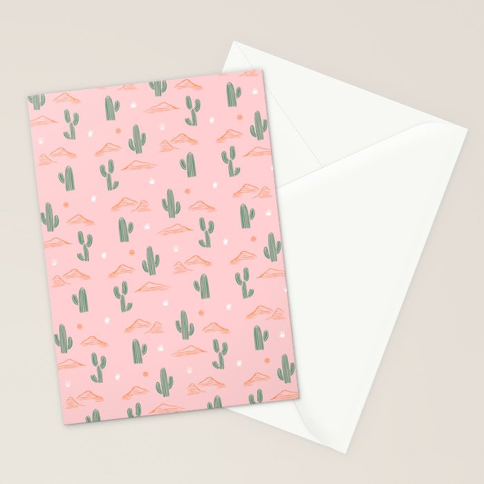 Retro hand drawn cactus plant pattern Stationery Card Gallery Image 2