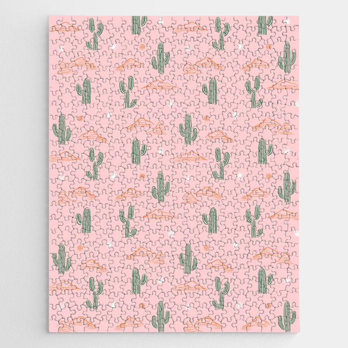 Retro hand drawn cactus plant pattern Jigsaw Puzzle Gallery Image 1