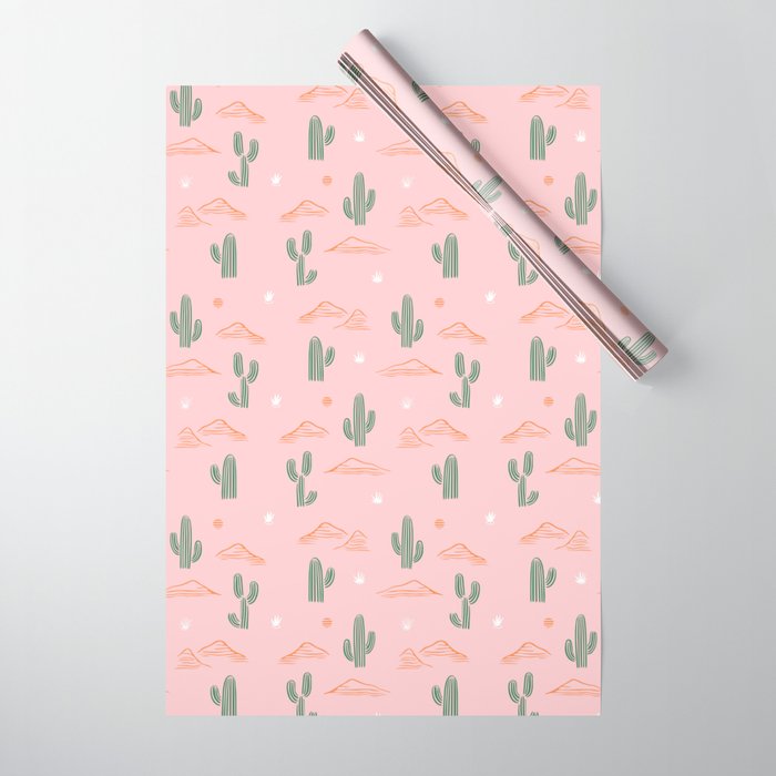 Retro hand drawn cactus plant pattern Wrapping Paper Gallery Image 1