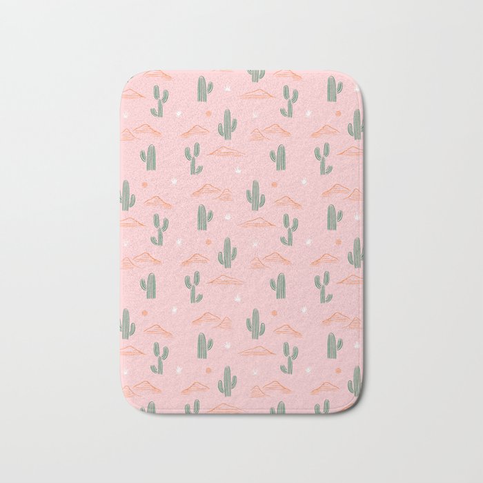 Retro hand drawn cactus plant pattern Bath Mat Gallery Image 1