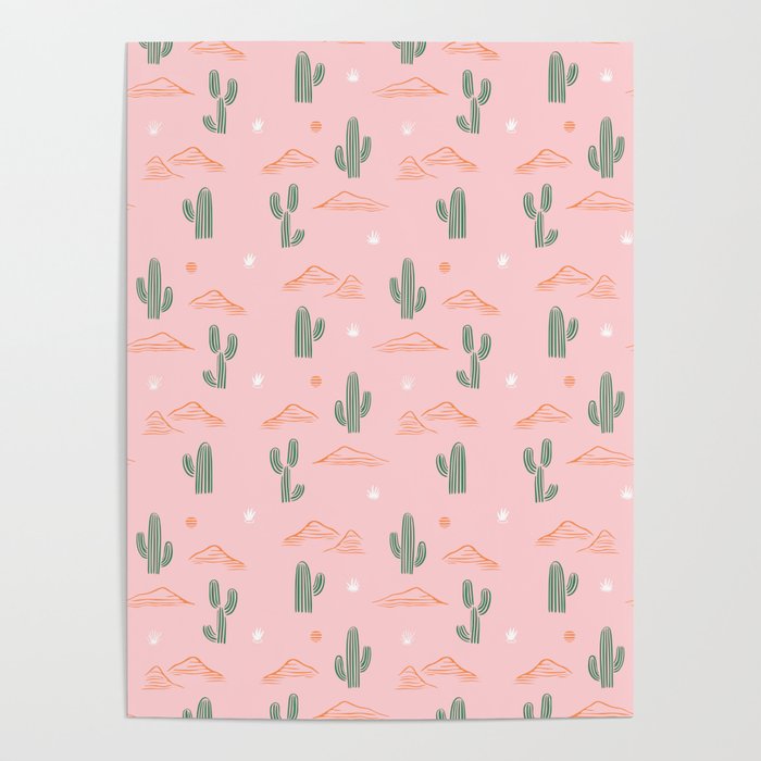 Retro hand drawn cactus plant pattern Poster Gallery Image 4
