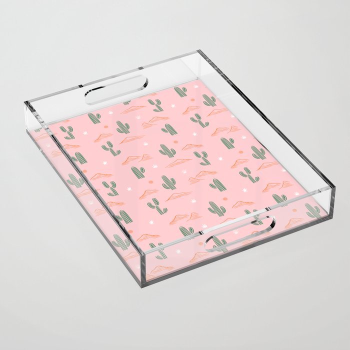 Retro hand drawn cactus plant pattern Acrylic Tray Gallery Image 1