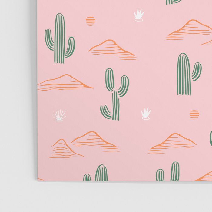 Retro hand drawn cactus plant pattern Poster Gallery Image 3