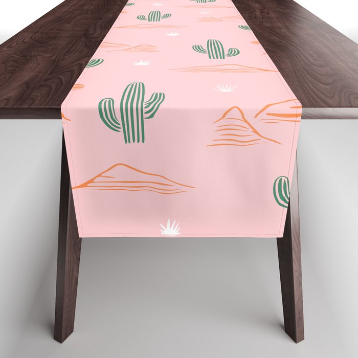 Retro hand drawn cactus plant pattern Table Runner Gallery Image 1