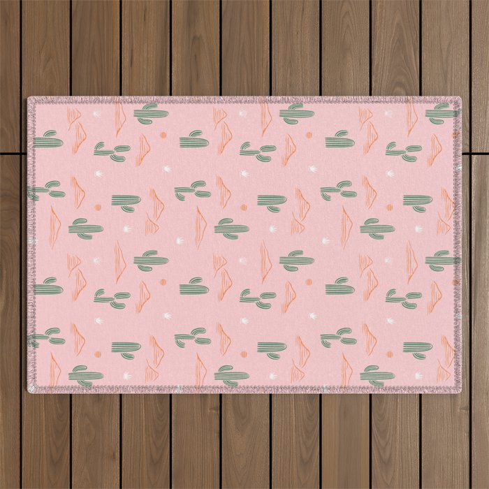 Retro hand drawn cactus plant pattern Outdoor Rug Gallery Image 1