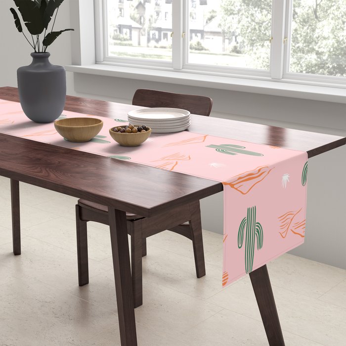 Retro hand drawn cactus plant pattern Table Runner Gallery Image 2