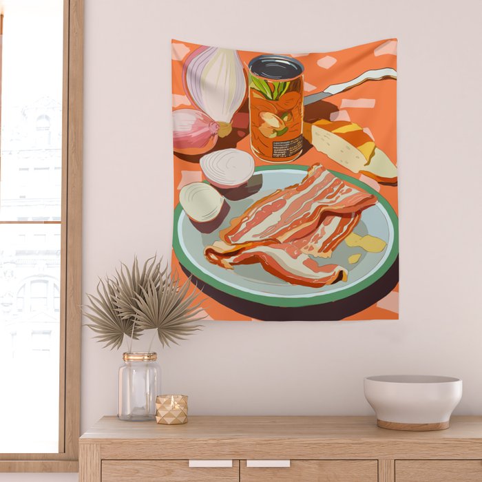 Food Illustration /Plate with Bacon Wall Tapestry Gallery Image 2