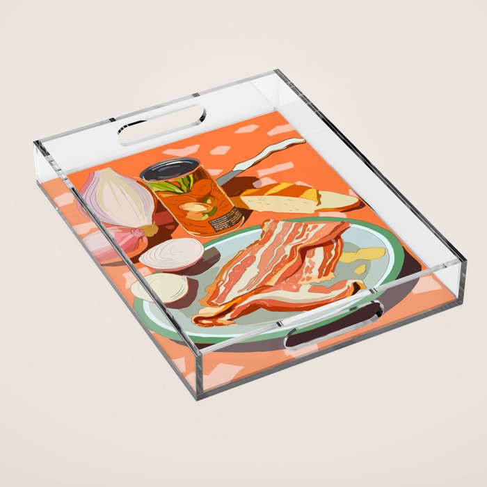 Food Illustration /Plate with Bacon Acrylic Tray Gallery Image 1