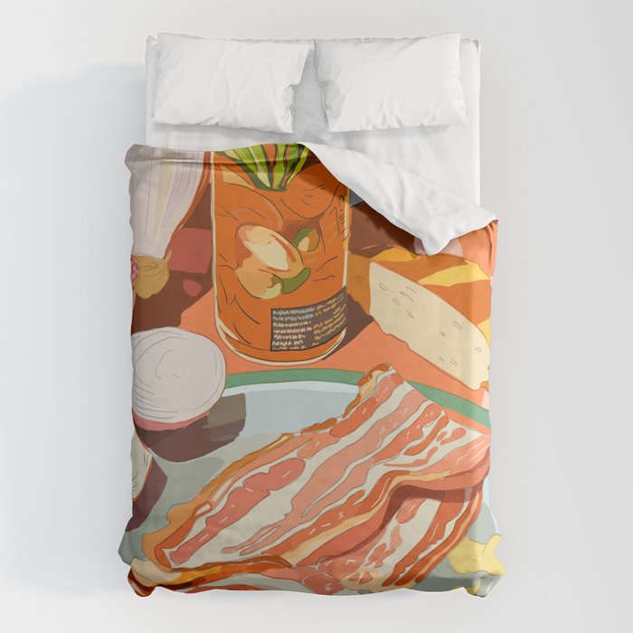 Food Illustration /Plate with Bacon Duvet Cover Gallery Image 6