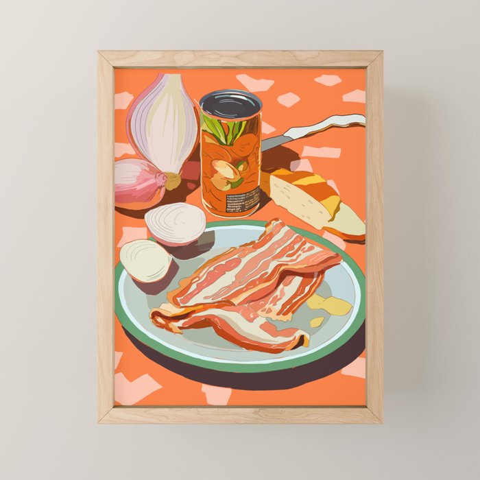 Food Illustration /Plate with Bacon Mini Art Print Gallery Image 1