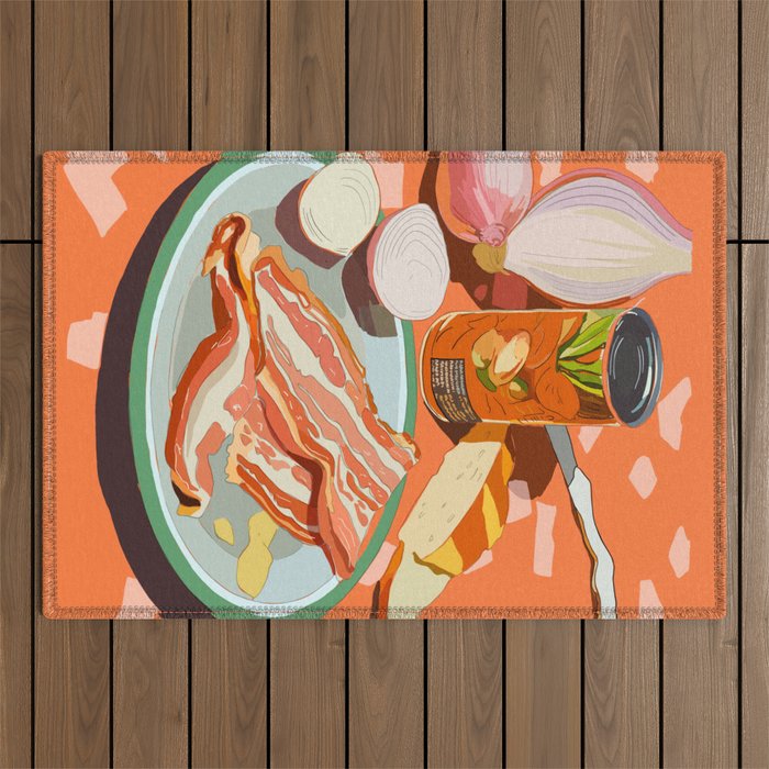 Food Illustration /Plate with Bacon Outdoor Rug Gallery Image 1