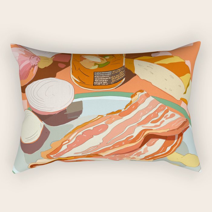 Food Illustration /Plate with Bacon Rectangular Pillow Gallery Image 1