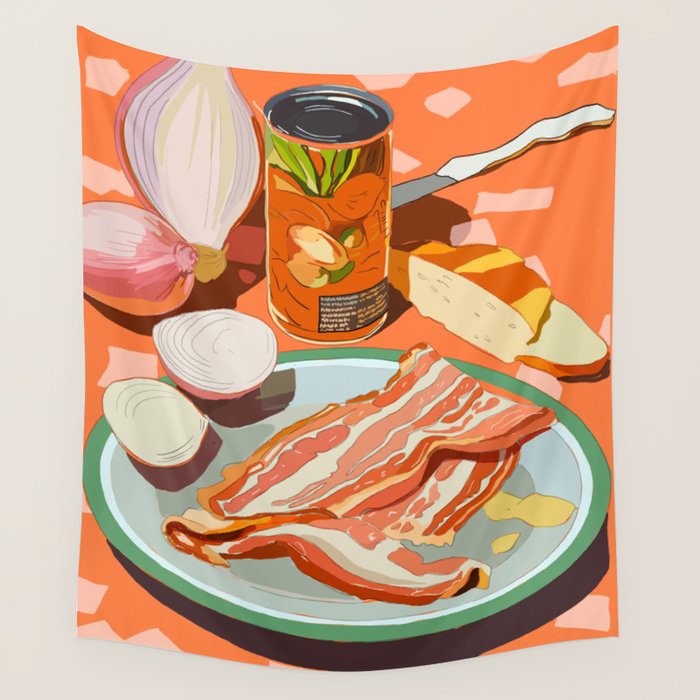 Food Illustration /Plate with Bacon Wall Tapestry Gallery Image 4