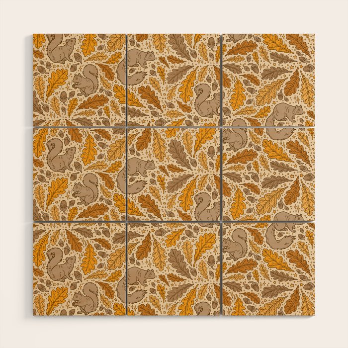 Oak & Squirrels | Autumn Yellows Palette Wood Wall Art Gallery Image 1