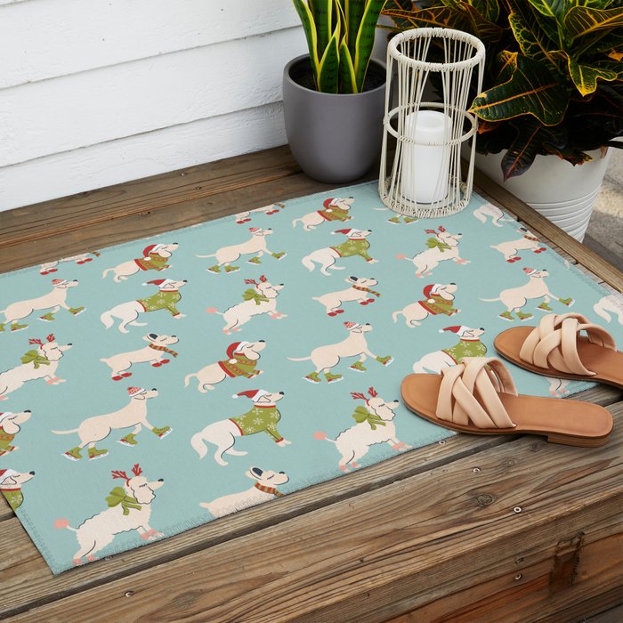 Retro Christmas - Winter Dogs Outdoor Rug Gallery Image 2