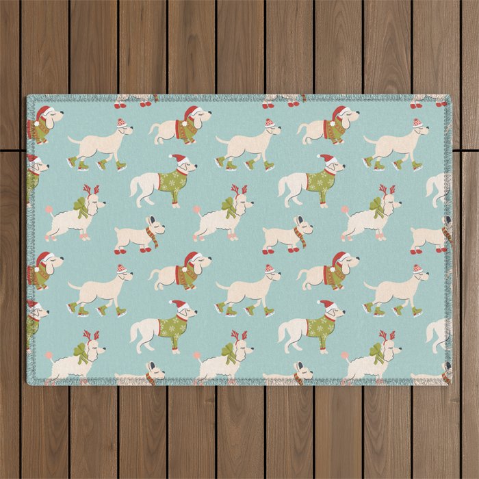Retro Christmas - Winter Dogs Outdoor Rug Gallery Image 1