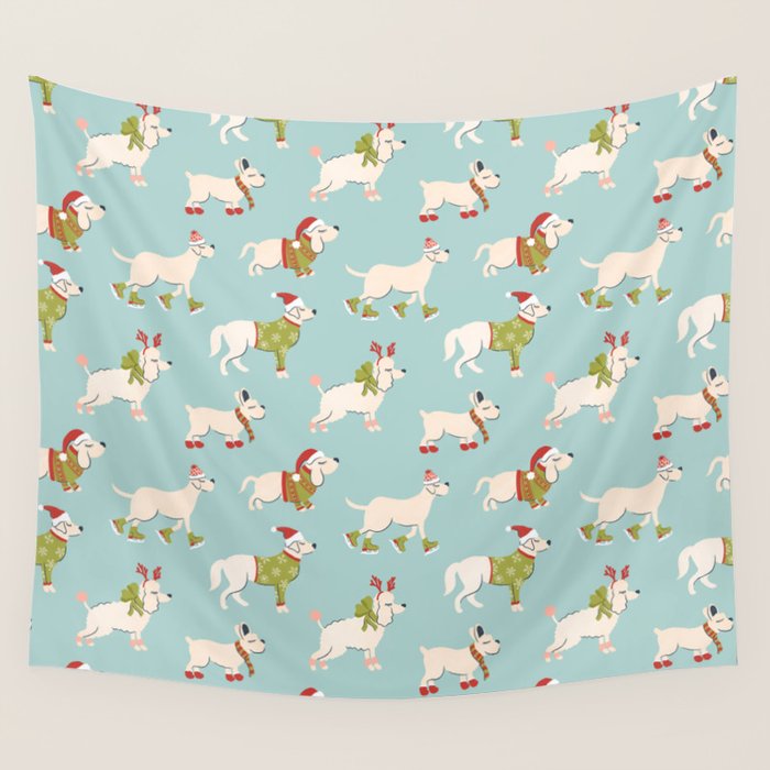Retro Christmas - Winter Dogs Wall Tapestry Gallery Image 1