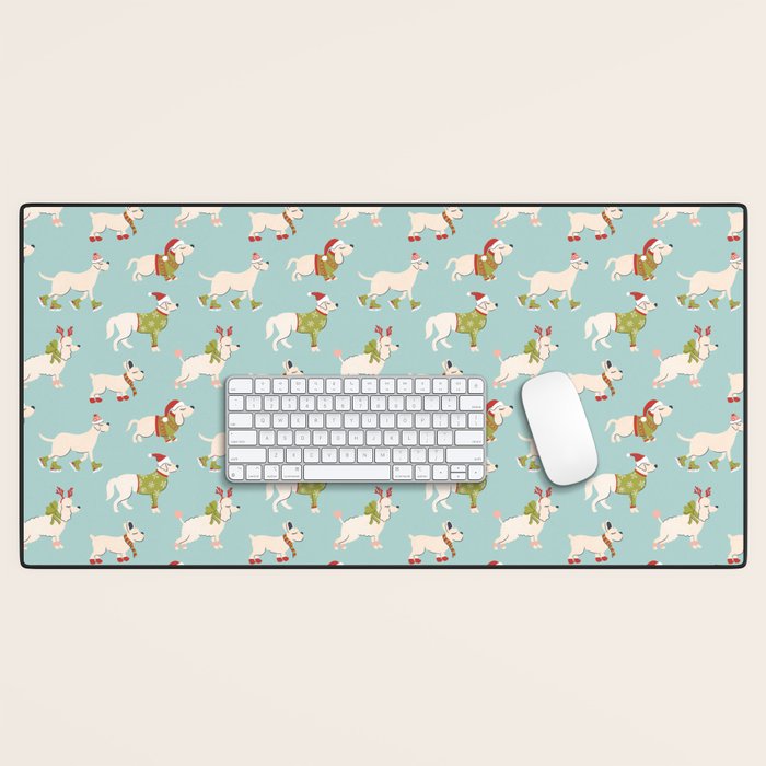 Retro Christmas - Winter Dogs Desk Mat Gallery Image 1
