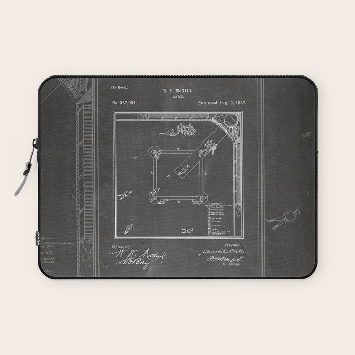 Baseball Patent - Sports Fan Softball Baseball Art - Black Chalkboard Laptop Sleeve Gallery Image 1