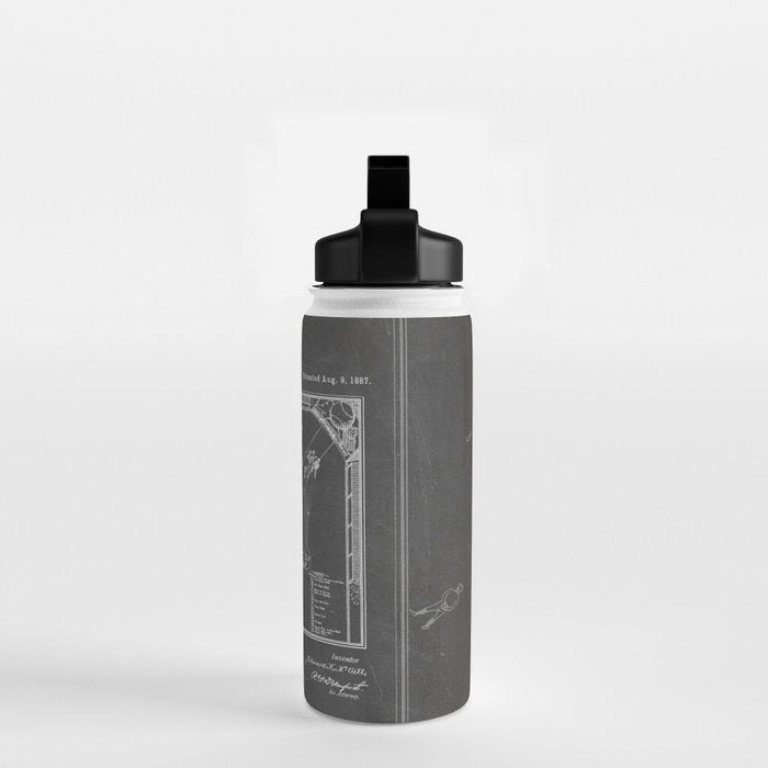 Baseball Patent - Sports Fan Softball Baseball Art - Black Chalkboard Water Bottle Gallery Image 2