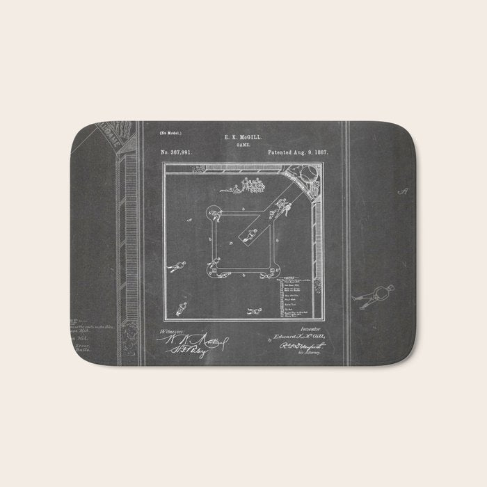Baseball Patent - Sports Fan Softball Baseball Art - Black Chalkboard Bath Mat Gallery Image 1