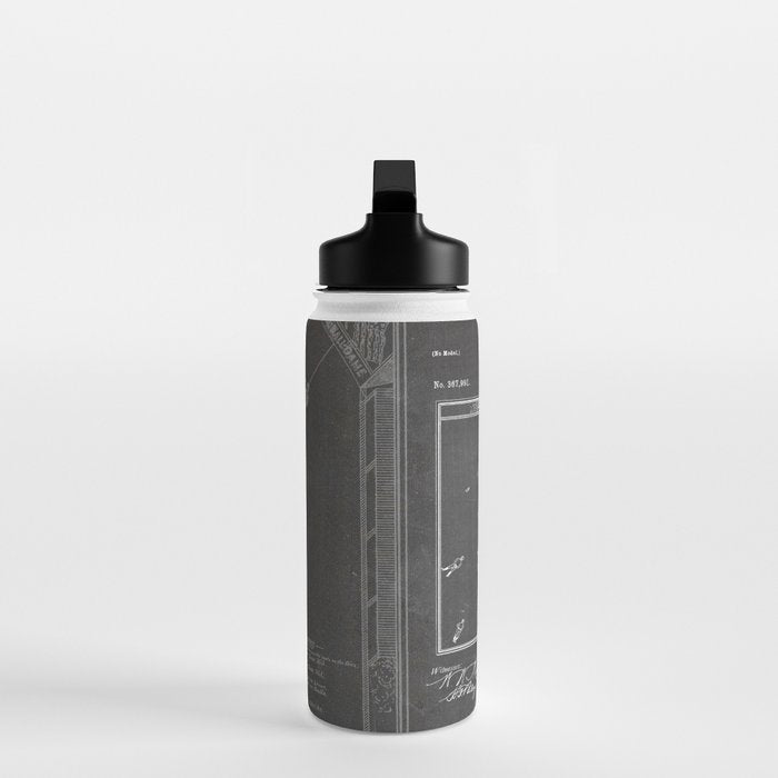 Baseball Patent - Sports Fan Softball Baseball Art - Black Chalkboard Water Bottle Gallery Image 3