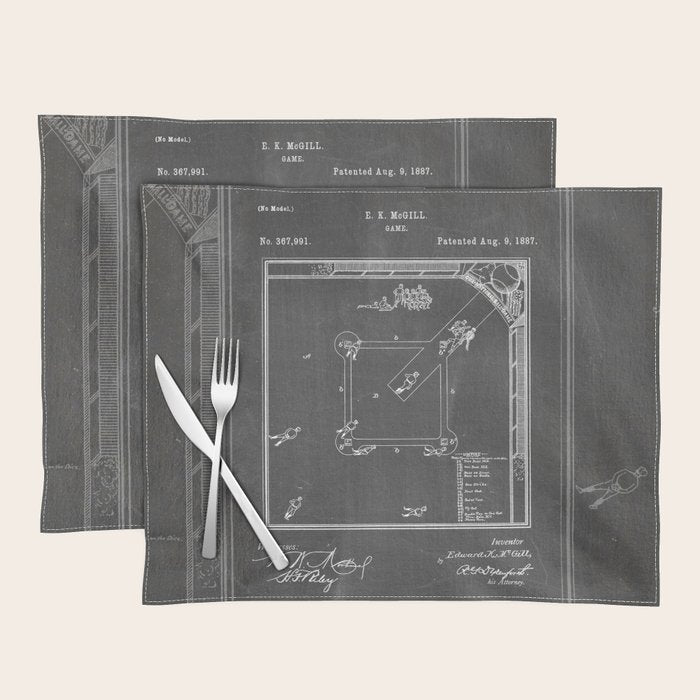 Baseball Patent - Sports Fan Softball Baseball Art - Black Chalkboard Placemat Gallery Image 1