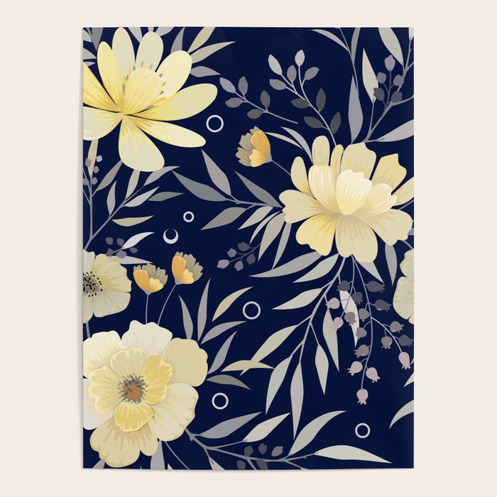 Modern, Boho, Floral Prints, Blue and Yellow Poster Gallery Image 4