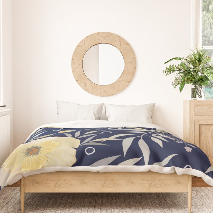 Modern, Boho, Floral Prints, Blue and Yellow Duvet Cover Gallery Image 3