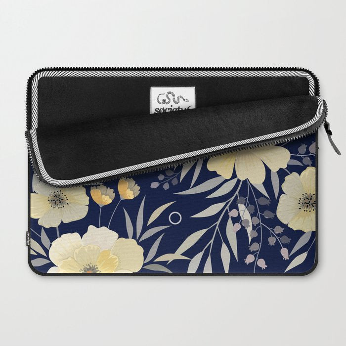Modern, Boho, Floral Prints, Blue and Yellow Laptop Sleeve Gallery Image 2