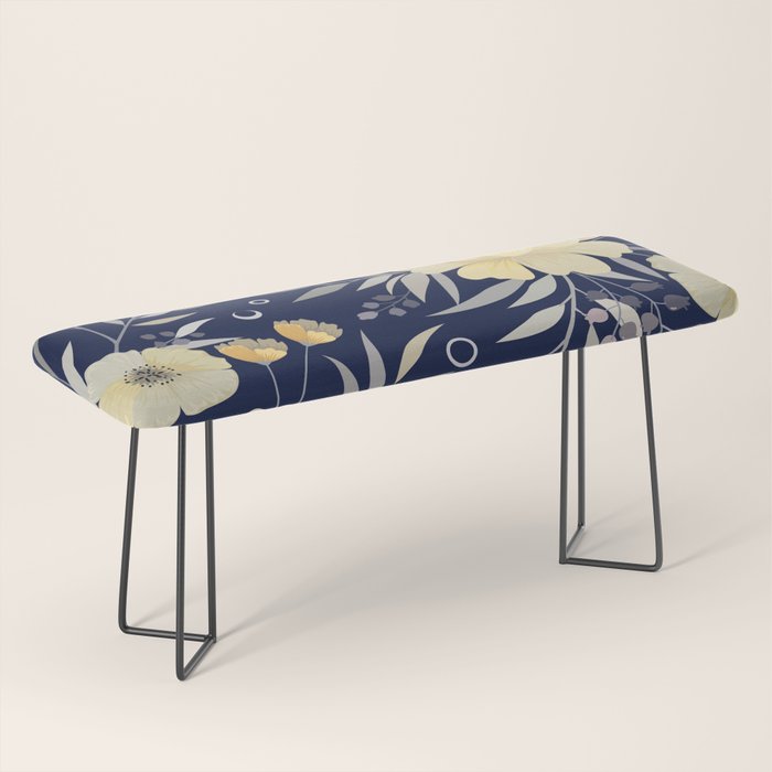 Modern, Boho, Floral Prints, Blue and Yellow Bench Gallery Image 1