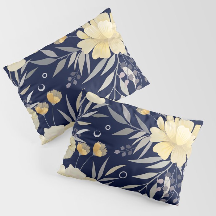 Modern, Boho, Floral Prints, Blue and Yellow Pillow Sham Gallery Image 3