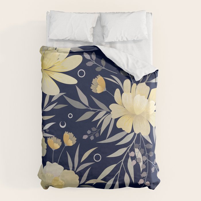 Modern, Boho, Floral Prints, Blue and Yellow Duvet Cover Gallery Image 6