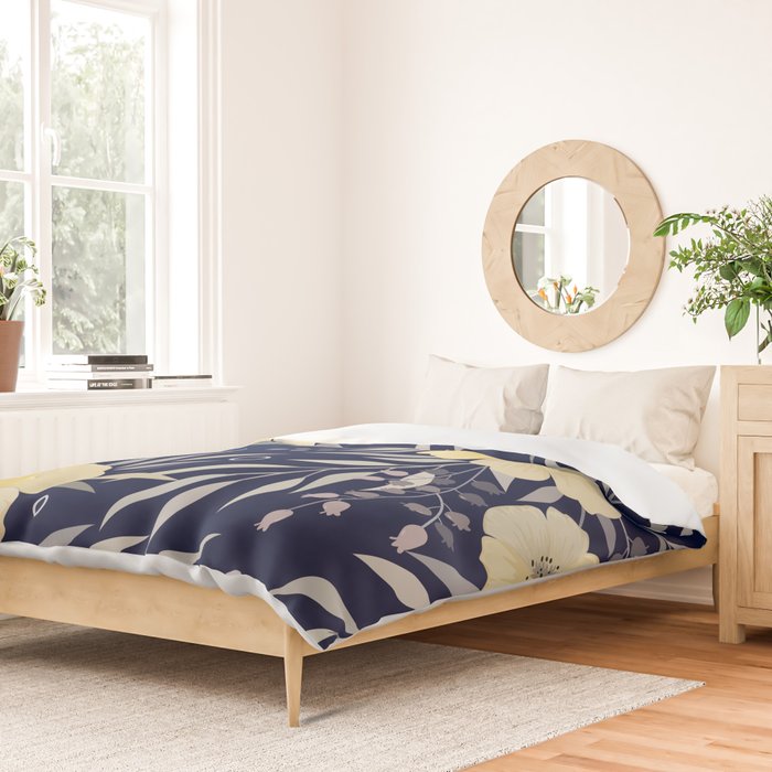 Modern, Boho, Floral Prints, Blue and Yellow Duvet Cover Gallery Image 2