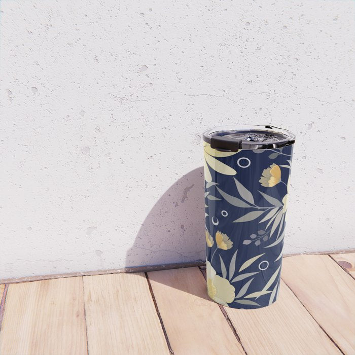 Modern, Boho, Floral Prints, Blue and Yellow Travel Mug Gallery Image 4