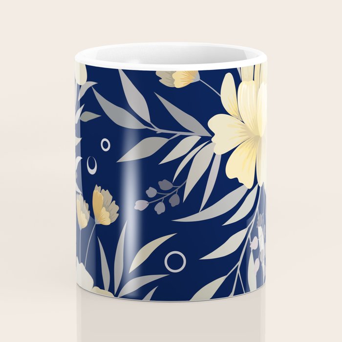 Modern, Boho, Floral Prints, Blue and Yellow Coffee Mug Gallery Image 4