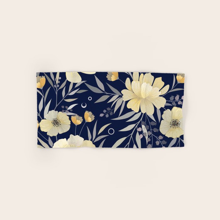 Modern, Boho, Floral Prints, Blue and Yellow Bath Towel Gallery Image 1