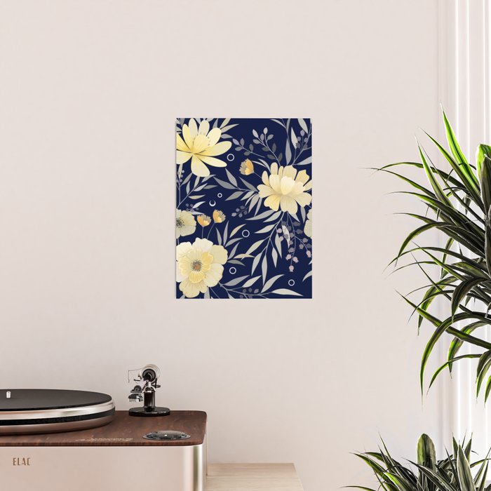Modern, Boho, Floral Prints, Blue and Yellow Poster Gallery Image 2