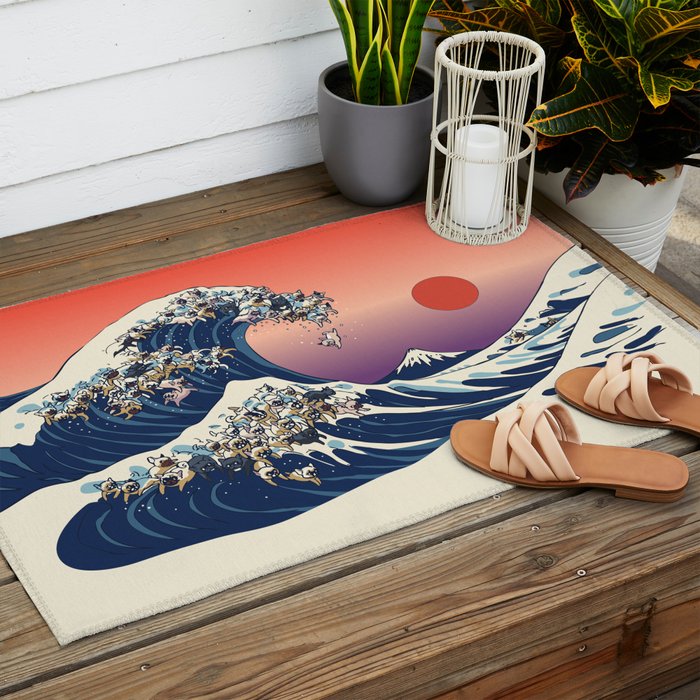 The Great Wave Of  French Bulldog Outdoor Rug Gallery Image 2