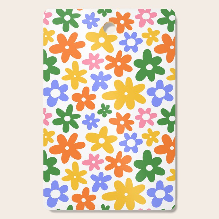 Colorful retro flower art pattern Cutting Board Gallery Image 1