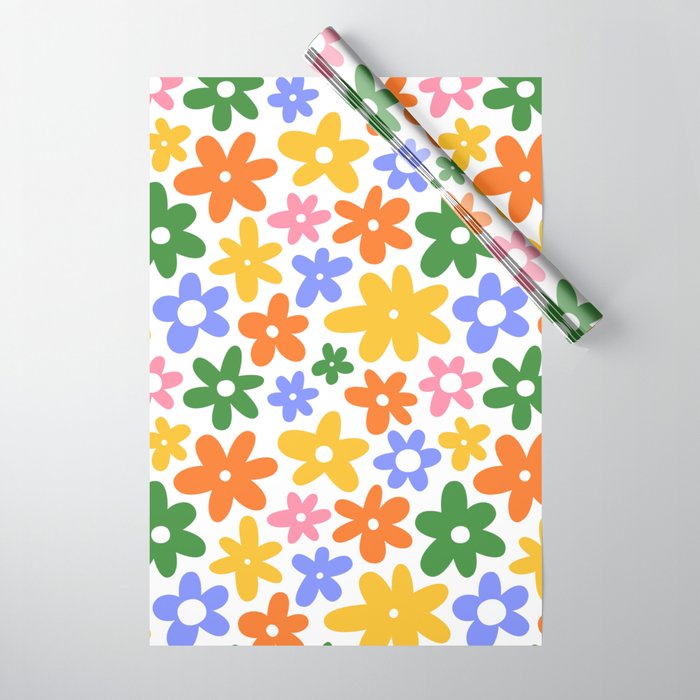 Colorful retro flower art pattern Wrapping Paper Gallery Image 1