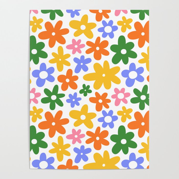Colorful retro flower art pattern Poster Gallery Image 1