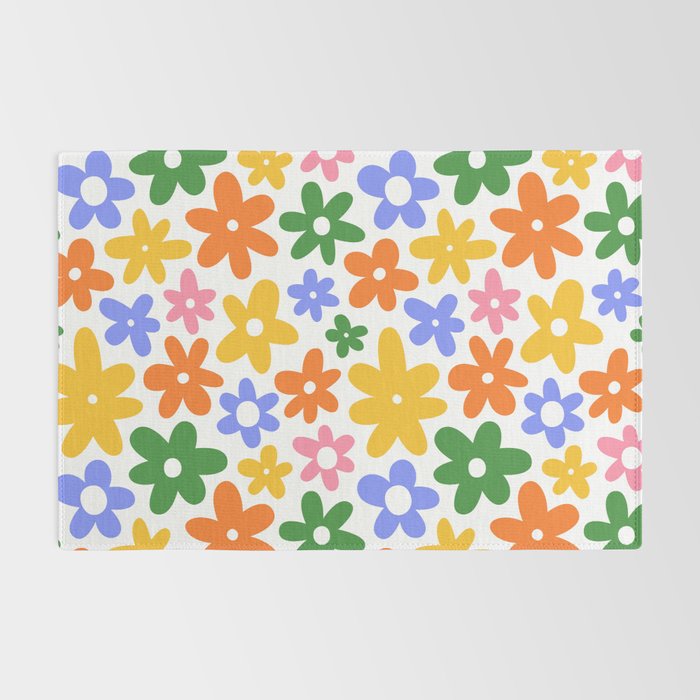 Colorful retro flower art pattern Rug Gallery Image 2