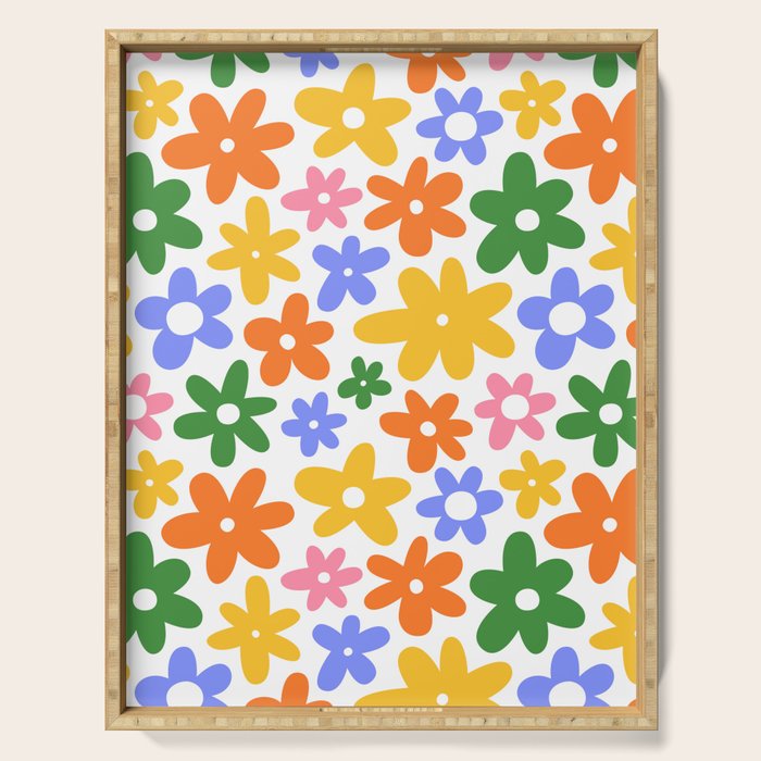 Colorful retro flower art pattern Serving Tray Gallery Image 1