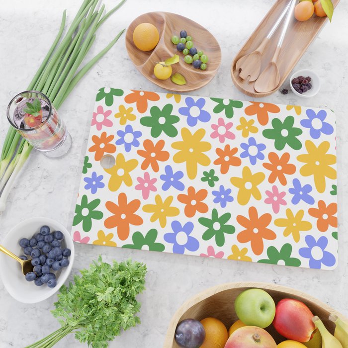 Colorful retro flower art pattern Cutting Board Gallery Image 2