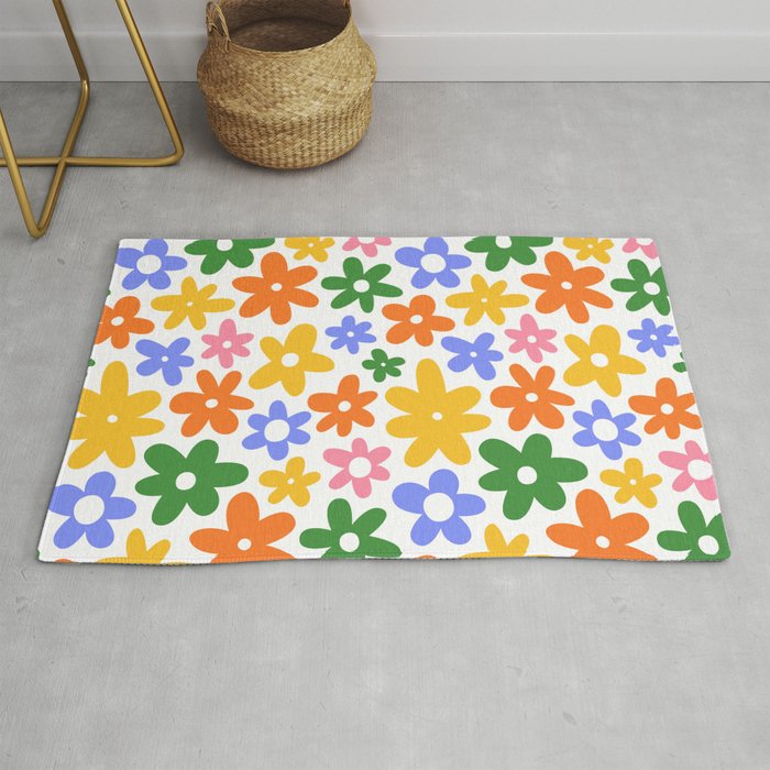 Colorful retro flower art pattern Rug Gallery Image 1