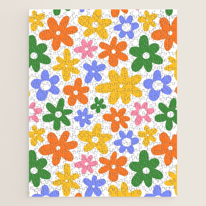 Colorful retro flower art pattern Jigsaw Puzzle Gallery Image 1