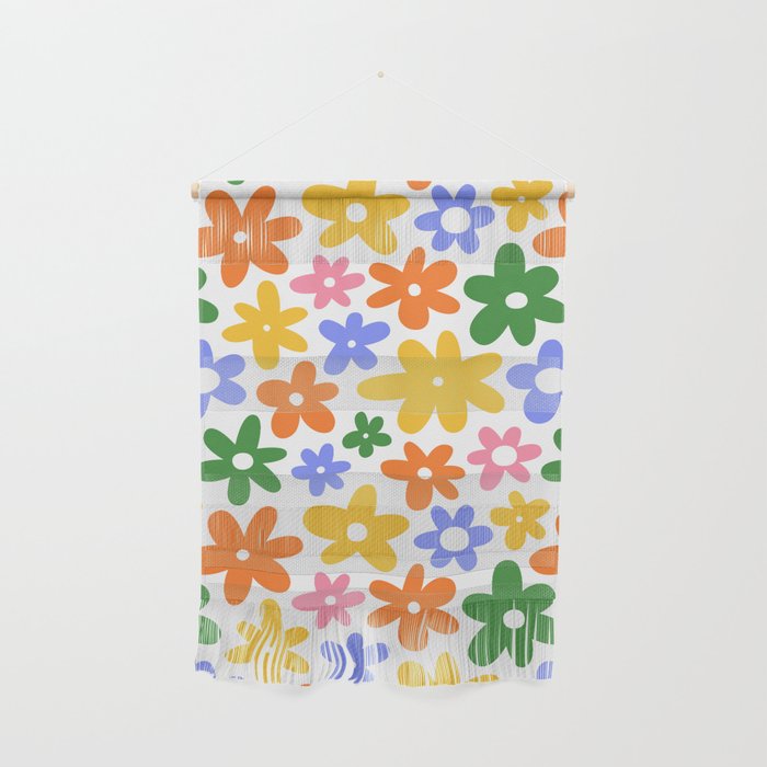 Colorful retro flower art pattern Wall Hanging Gallery Image 1