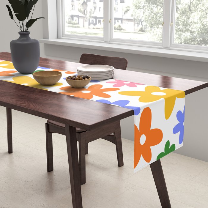 Colorful retro flower art pattern Table Runner Gallery Image 2