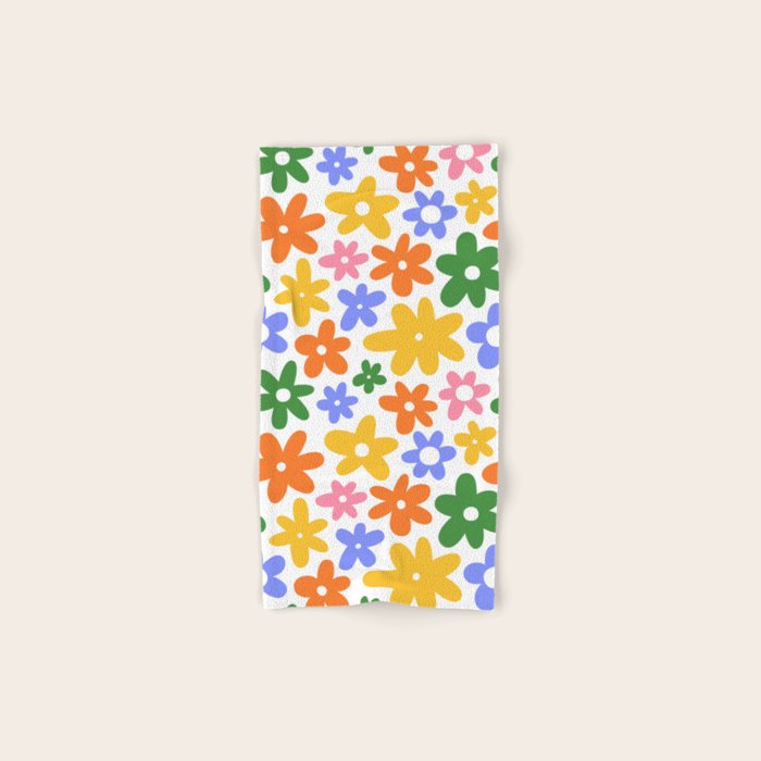 Colorful retro flower art pattern Bath Towel Gallery Image 1